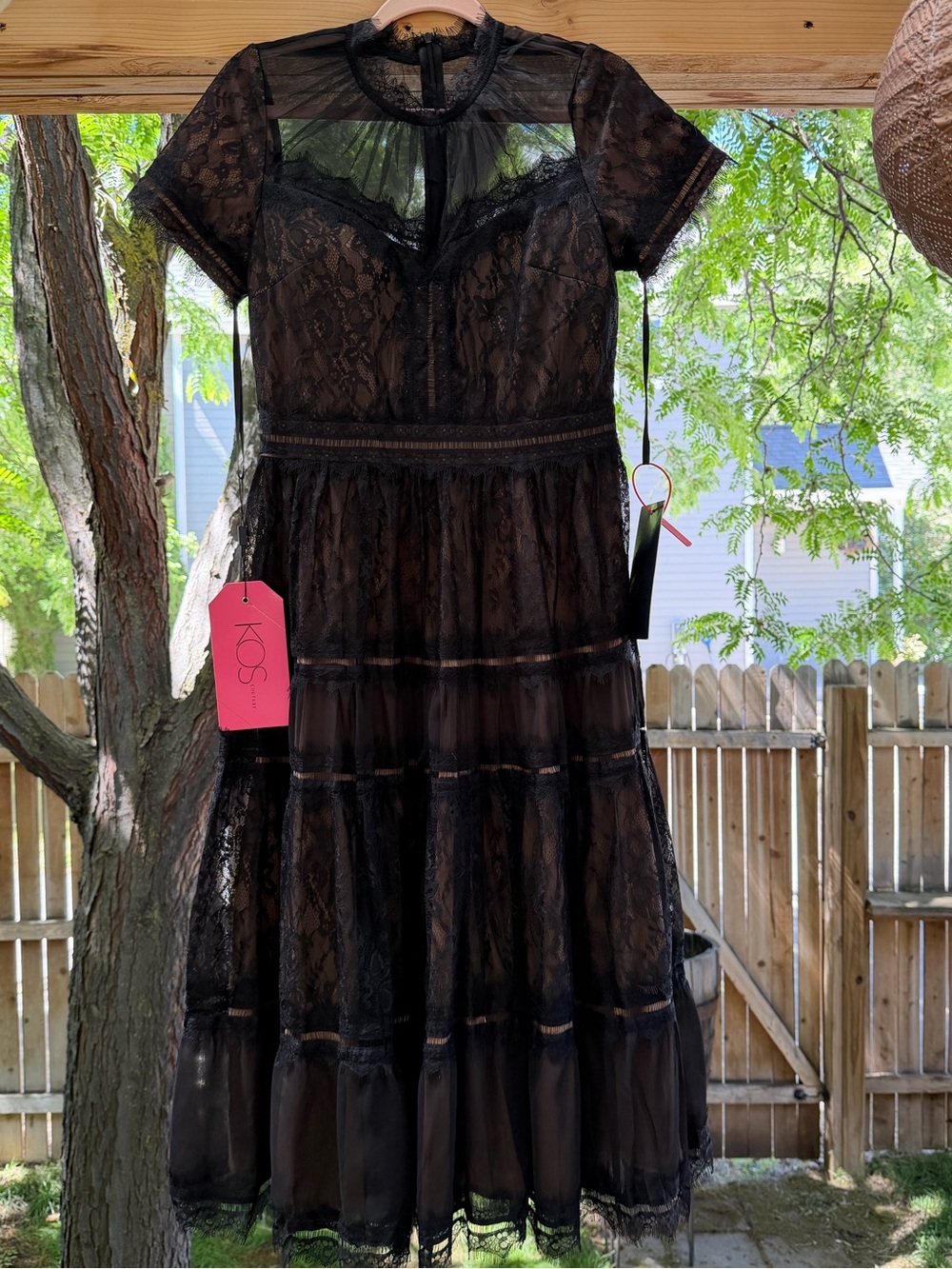 NWT Large Elegant Short Sleeve Midi Lace Formal Cocktail Dress Black - Picture 5 of 16